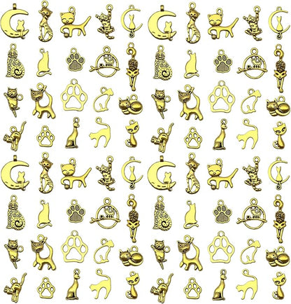 WOCRAFT 60pcs Antique Gold Cat Bracelet Charms for Jewelry Making Sets DIY Necklace Bracelet Keychain Crafting Charms Kit Craft Supplies (SN840)