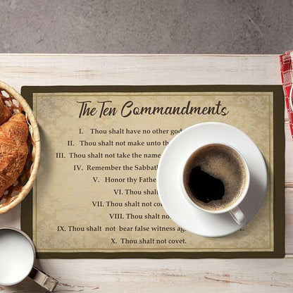 10 Commandments Placemats Set of 4, Ten Commandments Christian Religious Bible Verse Place Mats Washable Double-Sided Table Mats for Kitchen Dining Room Home Party Indoor Decor 4 PCS 12x18 Inch