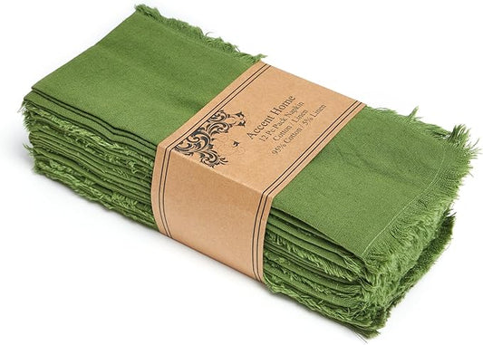 ACCENTHOME Olive Green Cotton Linen Napkin Set of 12 18x18 inch Dinner Napkins - Washable Soft Premium Reusable Perfect Fall Thanksgiving Table Napkins for Family Dinners Christmas & Everyday Use