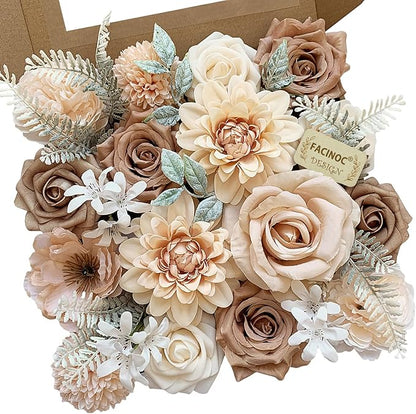 Roses Artificial Flowers Nude Fake Flower for DIY Wedding Bouquet Bridal Baby Shower Decorations Party Table Centerpieces Cake Decorating Silk Floral Arrangement Home Decor Indoor Beige