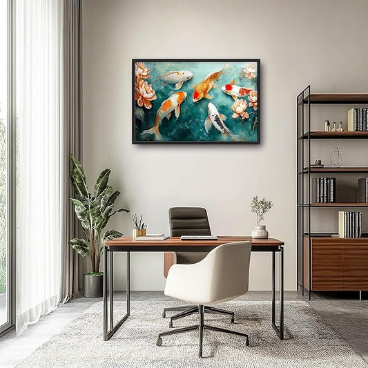 Carp Fish Large Wall Art Framed Japanese Wall Decor for Living Room Asian Fish Pictures Oversized Canvas Print Painting Modern Extra Large Framed Artwork for Bedroom Office Home Decor 36"x24"