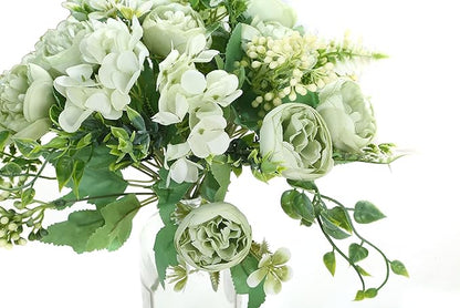 Artificial Flowers Fake Peony Silk Mini Plastic Bridal Flowers for DIY Wedding Bouquets Home Decorations 4 Packs(Light Green)