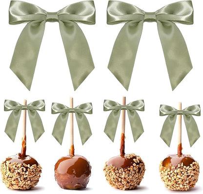Sage Green Satin Ribbon Twist Tie Bows 5 Inch Pre-Tied Dusty Sage Gift Bows for Crafts, Treat Bags, Party Favors, Wedding, Baby Shower, Candy Apple, Christmas (36 Pack)
