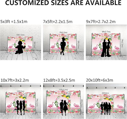Renaiss 6x4ft Pink Flamingo Happy Birthday Backdrop Tropical Leaves Floral Hoop Winkle Hawaiian Photography Background Luau Aloha Party Decor Girls Birthday Photo Props Dessert Gift Table Banner