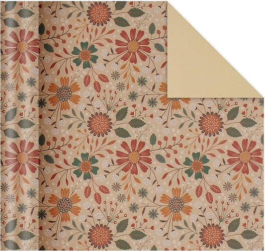 Aimyoo Floral Kraft Wrapping Paper Roll, All Occasion Vintage Flower Gift Wrap for Wedding Birthday Bridal Shower, 17 inch x 10 ft