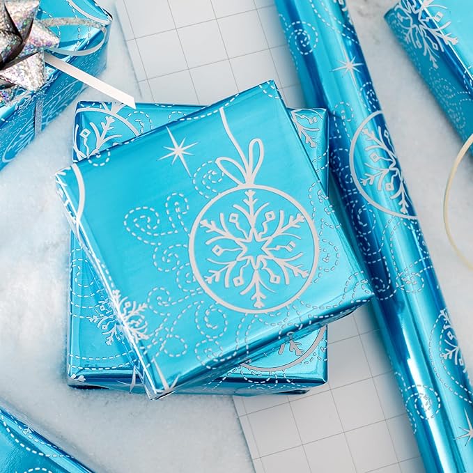 MAYPLUSS Christmas Wrapping Paper Roll - 17 Inch X 33 Feet- Christmas snowflake Bell Gift Holiday Pattern Foil Wrapping Paper Sheets Winter Gift Wrap for Holiday, Party, Birthday & Festive Decoration
