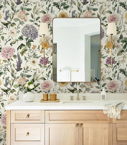 HeloHo Floral Peel and Stick Wallpaper Vintage Floral Contact Paper 17.3"x393.7" Boho Flower Botanical Wallpaper Removable Self Adhesive Farmhouse Wall Paper for Cabinets Bathroom Bedroom Vinyl