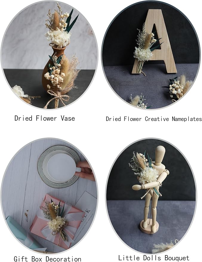 xin's convey Mini Dried Flower Bouquet Set (12 pcs), Wall Bouquet, Party Plate Decoration, Bridesmaid Flower Girl Proposal Gift Box, Groomsmen Corsage, Shooting Props. (White)