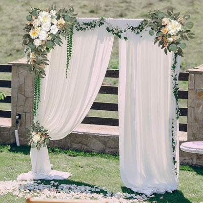 Yellow White Wedding Arch Flowers, Faux Flower Swag Set of 2, White Floral Swag for Wedding Arch Welcome Signs, Reception Ceremony Signs Decor