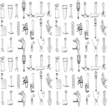 WOCRAFT 60pcs Antique Silver Tools Bracelet Charms for Jewelry Making Sets DIY Necklace Bracelet Keychain Crafting Charms Kit Craft Supplies (SN899)