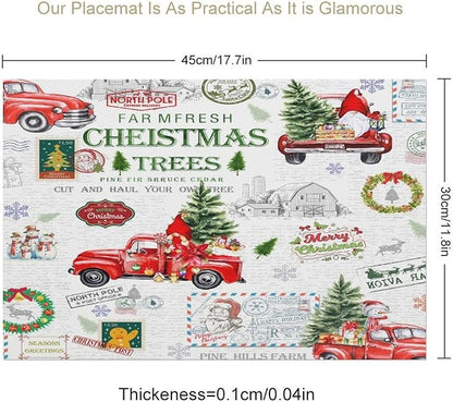 Christmas Placemats Simple Rustic Christmas Tree Red Gnome Truck Christmas Bells Gifts Wreath Snowman Greeting Card Placemats Table Kitchen Dining Party 12x18 Inch Set of 6
