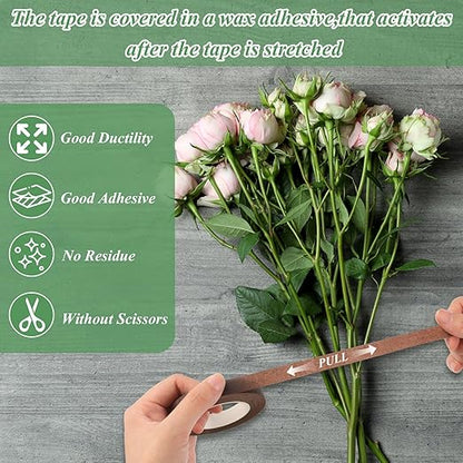 Phinus 9 Rolls Floral Tape, 1/2 Inch x 30 Yard Flower Tape, Green Floral Tape for Floral Crafts Supply, Bouquet Stem Wrapping, Wedding Bouquet (Brown)