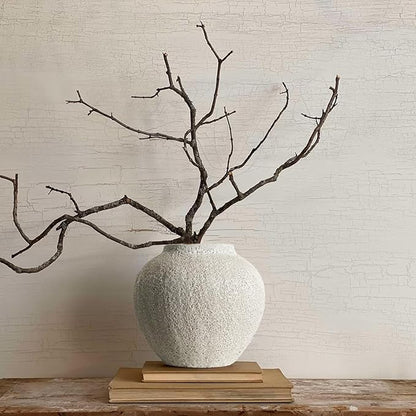 Rustic White Ceramic Vase Farmhouse Round Flower Clay Pottery Large Terracotta Floor Vases for Decorative Centerpiece Vintage Home Decor Aesthetic for Living Room Bedroom Table Entryway