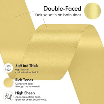 MEEDEE Gold Satin Ribbon 1-1/2 Inch Gold Ribbon Lux Double Faced Satin Ribbons by 50 Yards Polyester Satin Ribbons for Crafts, DIY Crafts, Wedding, Flower Bouquet, Holiday Decorating