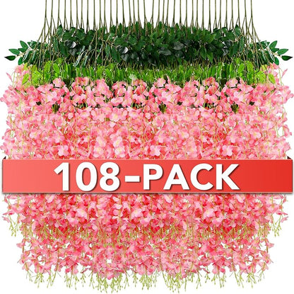 Wisteria Hanging Flowers,Fake Hanging Flowers,Wisteria artificiales Garland for Home Wedding Arch Floral Party Garden Ceremony Outdoor Decor,3.6 feet Long(108,Pink)