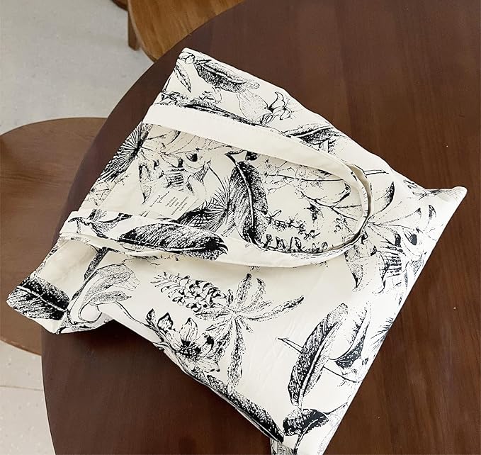 Cotton Canvas Tote Bag Reusable Soft Grocery Cloth Bag Floral Shoulder Bag for Beach Travel Shopping