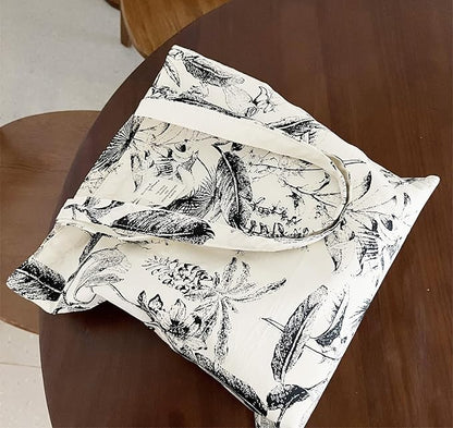 Cotton Canvas Tote Bag Reusable Soft Grocery Cloth Bag Floral Shoulder Bag for Beach Travel Shopping