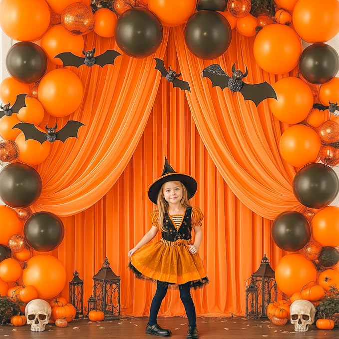 Orange Backdrop Curtain 10 Panels-Wrinkle-Free Curtains Polyester Photography Drapes for Baby Shower Birthday Party Photo Background Backdrop Stand- 40 X10FT (Orange)