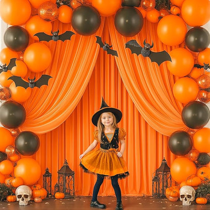 Orange Backdrop Curtain 10 Panels-Wrinkle-Free Curtains Polyester Photography Drapes for Baby Shower Birthday Party Photo Background Backdrop Stand- 40 X10FT (Orange)