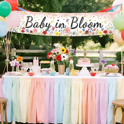 Pink Coral Baby in Bloom Baby Shower Banner, Floral Watercolor Floral Design, Party Decoration, 180x33 cm