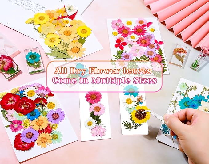Real Dried Pressed Flowers for Resin, Natural Dry Flowers Leaves Bulk Herbs Kit for DIY Scrapbooking Stamping Supplies Epoxy Resin Jewelry Molds Candle Soap Making Nails Décor Art Crafts