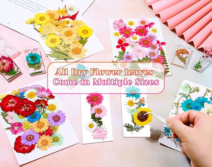 Real Dried Pressed Flowers for Resin, Natural Dry Flowers Leaves Bulk Herbs Kit for DIY Scrapbooking Stamping Supplies Epoxy Resin Jewelry Molds Candle Soap Making Nails Décor Art Crafts