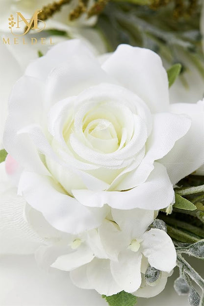 Meldel Boutonniere for Men Wedding, Set of 6, Elegant Artificial White Rose Boutonniere for Wedding Prom Homecoming Party, Perfect Accessories for Groom Best Man