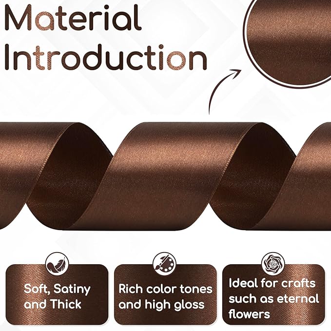 Brown Ribbon 2 Inch, 60 Yards Brown Satin Ribbon for Gift Wrapping, Crafts, Birthday Party, Flower Bouquet, Wedding, Easter, Christmas
