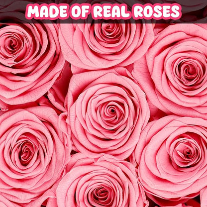 Forever Flowers, 16 Fresh Preserved Rose in Heart Shape Box, Eternal Rose for Her Birthday Pink