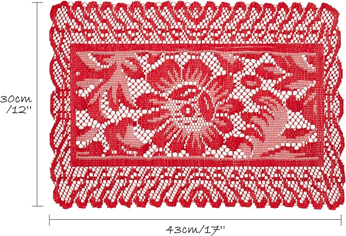 Jayla 2 Pcs Rectangle Lace Placemats for Tables Embroidered Lace Tablemats Vintage Crochet Floral Table Runner Vintage Wedding, Tea Party Decor,12x17 Inch
