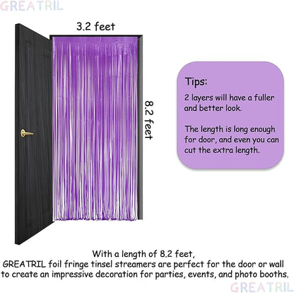 Purple Tinsel Fringe Party Backdrop - GREATRIL Party Streamers for Lavender/Mermaid/Butterfly/Fairy Birthdays Party Decorations - 3.2ft X 8.2ft - 2 Packs
