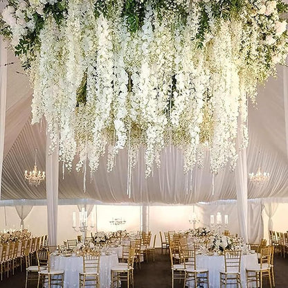 12 Pack White Green Wisteria Hanging Flowers Garland, 3.77 Feet Artificial Flower Vines, Fake Wisteria, Artificial Vines Hanging Garland for Backdrop Outdoor Yard Garden Decor