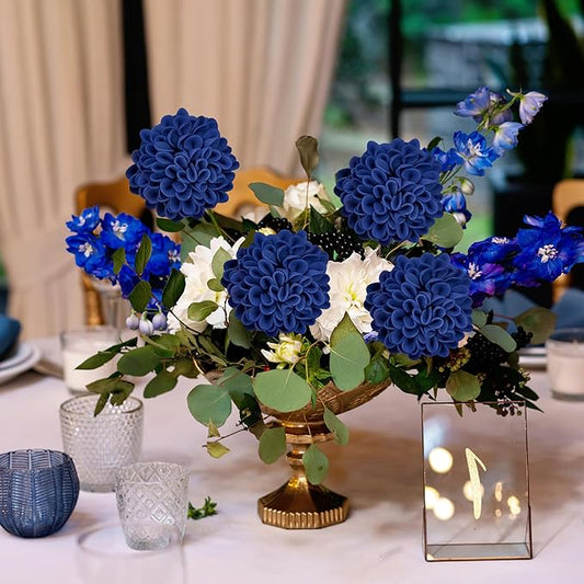 Artificial Flowers, 25pcs Realistic Artificial Rose for DIY Wedding Bouquets Centerpieces Arrangements, Blue Dahlia Flowers with Stem for Bridal Shower Party Home Decorations