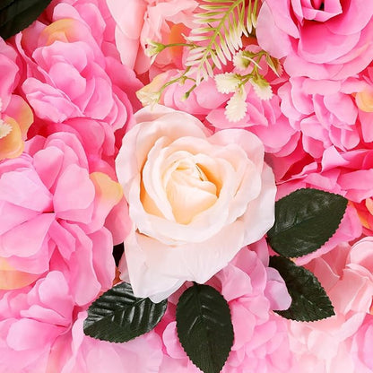 Pink Flower Wall Flower Backdrop Artificial Flower Wall Backdrop 3D Floral Panels for Home Party Wedding Room Decoration 12 Pcs (60x40cm/Deep Pink)