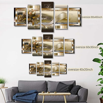 LUDUHU Orchid Flowers Canvas Print - Abstract Floral Wall Art - Yellow Poster for Bedroom (80x40inch Oversize)