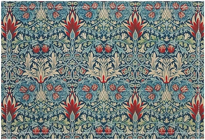 Vintage Flower Placemats William Morris Rural Farmhouse Flowers Art Printed Dining Table Mats Set of 4 for Home Kitchen Holiday Picnic Party Decor 12x18in