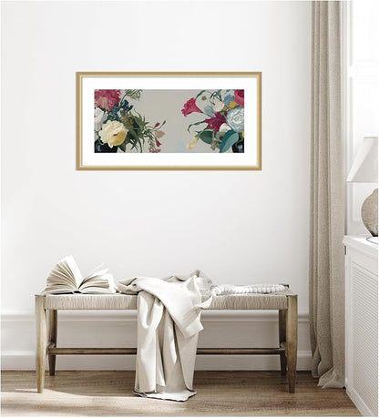 Kate and Laurel Framed Wall Art Print Romantic Blooms by Mary Sparrow, 42 x 22, Florence Gold Frame, Traditional, Flower Art for Wall Decor