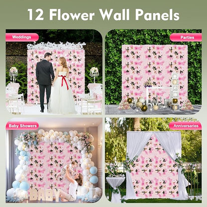 LOYALHEARTDY 12 Pack Artificial Flower Wall Panels 24" x 16" Flower Wall Panel Backdrop Faux Hydrangea Rose Flower Backdrop Panels for Wall Decor Wedding Party Event Decoration