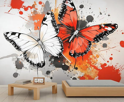 Modern Watercolor Butterfly Wall Mural, Abstract Butterfly 3D Wall Murals, Ink Painting Wallpaper Mural, for Living Room Bedroom Large Wallpaper Indoor Decor 157.5" W x110.3 H
