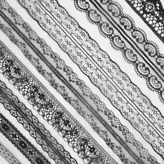 80 Yards Black Lace Trim Ribbon,8 Rolls Crochet Sewing Assorted Patterns Vintage Floral Lace Ribbons for Sewing DIY,Gift Wrap,Scrapbooking, Bridal Shower Wedding Decor, 10 Yards Each Roll