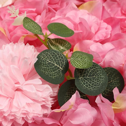 12Pcs Artificial Flower Wall Panel 3D Floral Backdrop Walls15 X 15" Flower Wall Decor Panel Flower Backdrop for Party Home Background Decor-Dark Pink, White