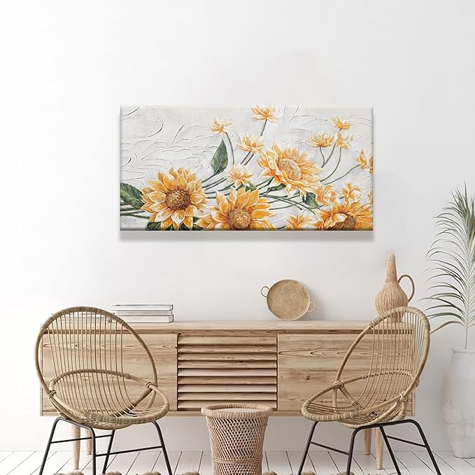 Suconvng Canvas Art Wall Decor Print Paintings Sunflower Wall Art Prints Pictures Decor Ready To Hang Pictures For Bedroom Bathroom And Office Kitchen Home Decor Artwork 20"×40"