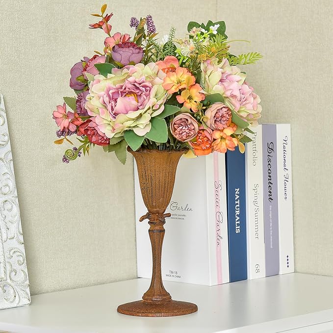 Sungmor Cast Iron Tabletop Flower Vase, Vintage Pretty Tulip Design, 8.6" Tall Decorative Centerpieces Flower Stand, Artificial Flower Arrangements Home Decor for Ceremony Birthday Holiday Event Party