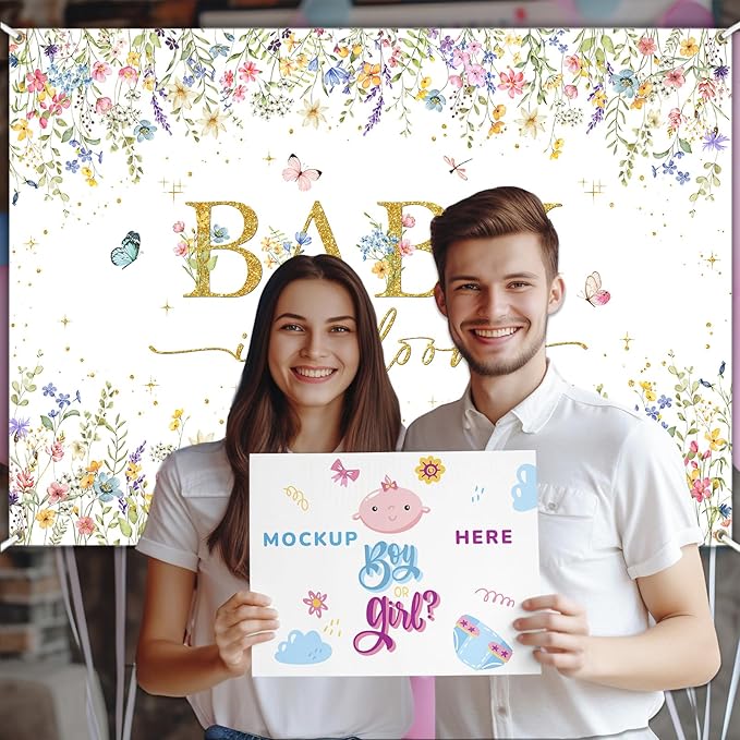Avezano Baby in Bloom Backdrop Wildflower Baby Shower Party Decorations Watercolor Floral Baby in Bloom Banner Gold Glitter Butterfly Photography Background Cake Table Banner (7x5ft)