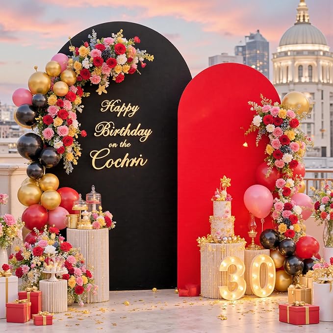 Black Red Arch Backdrop Cover Set of 2-7.2ft 6ft Dual Color Wedding Arch Cover-Wrinkle Free Stretchy Spandex Fitted Chiara Arch Stand Cover for Black Red Theme Birthday Party Photo Photography