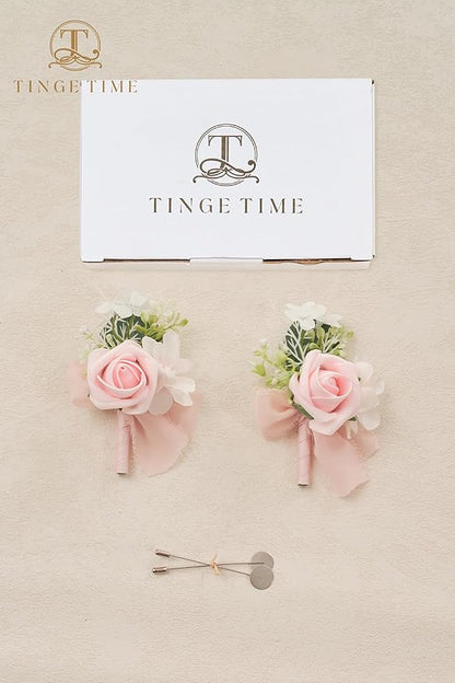 TINGE TIME Boutonniere for Men Wedding,Groom and Best Man Boutonniere for Wedding Ceremony Anniversary, Formal Dinner Party and Rustic Spring Wedding Marriage (2, Pink)