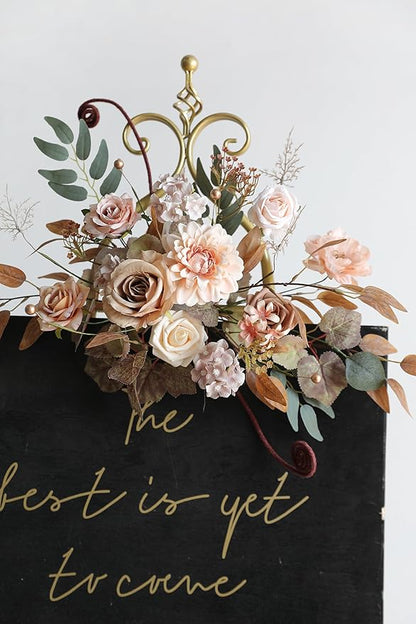 YYHUAWU Artificial Flowers Combo Set Fake Flower Leaf Box with Stems for DIY Wedding Bouquets Centerpieces Arrangements Baby Shower Party Home Decorations (Brown & Nude Color)
