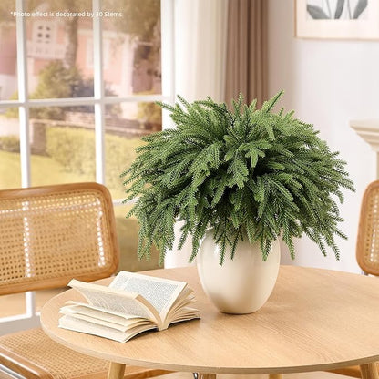 12Pcs 18'' Norfolk Pine Stems Realistic, Lifelike Christmas Greenery Pine Branches for DIY Wreaths, Vase Fillers, Indoor Outdoor Decor, Real Touch Christmas Decorations for Table, Mantle
