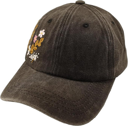 Floral Baseball Cap for Men and Women - Embroidery Hip Hop Caps, Washed Vintage Retro Dad Hats Colorful Flowers Outdoor,Black 2025