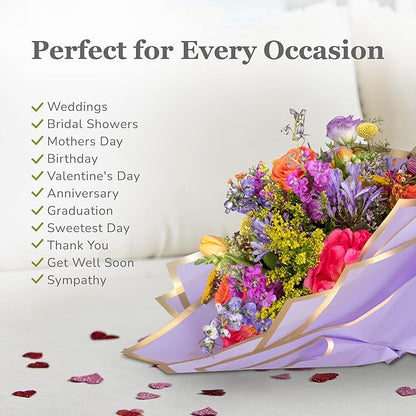the florist Supply 20 Sheets Premium Flower Wrapping Paper | Waterproof Flower Wrapping Paper for Bouquets | Double Sided Floral Bouquet Sheets | DIY Gifts Borderline Lavender/Gold